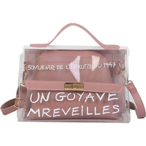 Women Composite Bags PVC Transparent Handbag Letters Printed PU Leather Purse Shoulder Bag Best Sale-WT