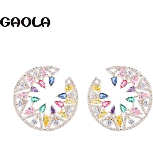 GAOLA Cute Multicolor Stone Cubic Zircon Round Stud Earring For Women Christmas Gift GLE7323Y
