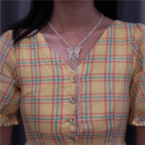 EXCITED ZIRCON Butterfly Crystal Choker Necklaces for Women Long Tassel Rhinestone Necklaces Weddings Jewelry Party Gifts
