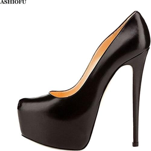 ASHIOFU Handmade Women High Heel Pumps Night-club Sexy Platform Office Dress Shoes Party Prom Fashion Evening Curt Shoes