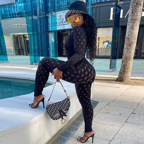 Hollow Out Jumpsuit Zipper Skinny Y2k One Piece For Women Clothing 2021 Rompers Outfit Club Ins Solid Sexy Long Sleeve Jumpsuits