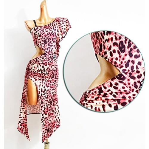 Sexy Latin Dance Dress Women One Side Shoulder Lotus Sleeve Dress for Ballroom Samba Tango Chacha Dancing Performamnce LD554