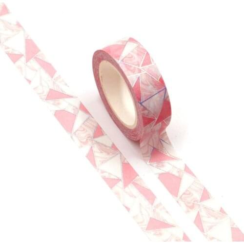1PC 15MM*10M Gold Foil Colorful Triangle Designs Washi Tape Wide Sticky Adhesive Tape Scrapbooking Album DIY Decorative Tape