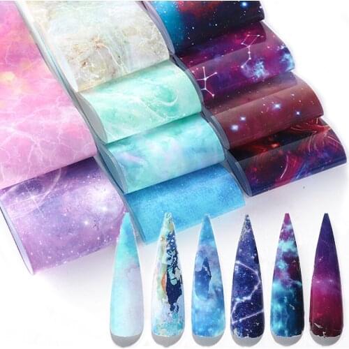 10pcs Starry Sky Nail Art Foils Marble Shining Classic Design Wrap Slider Tips Colorful Nails Transfer Decoration Decals NL1022