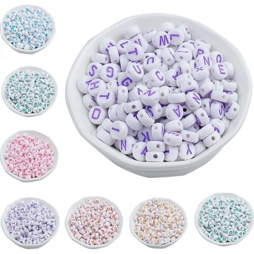 100PCs Mixed Acrylic Alphabet/Letter Round Beads For Jewelry Making diy Handmade Bracelet Necklace 7x4mm