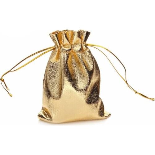 100pcs Golden Metallic Foil Cloth Organza Drawable Pouches Wedding Decoration Gifts Craft Candy Packaging Bags