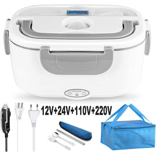 2 in 1 110V 220V 12V 24V Stainless Steel Electric Heating Lunch Box Car Office School Food Warmer Container Heater Bento Box Set