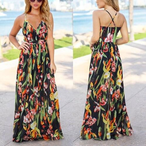 2021 newest arrival Women Summer Slip Dress Bohemian Floral Strap Backless Full-Length Brace Skirt for Girls 6 Colors