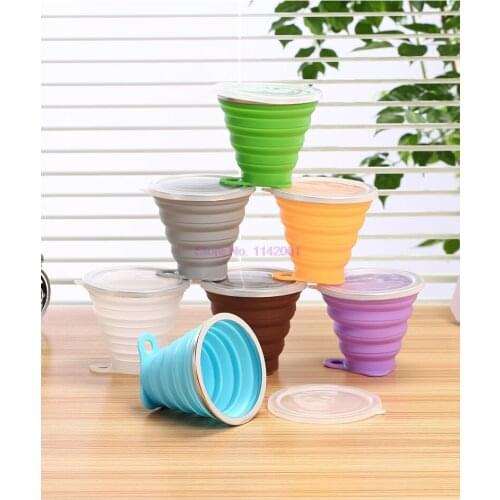 50pcs 270ML Silicone Folding Cup With Lanyard / Dustproof Cover Lid Outdoor Coffee Cups Retractable Travel Outdoor Water Cup
