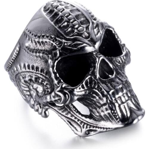 Punk Accessories Mechanical Skull Mens Rings Line Up Jewelry Motorcycle Ring Unique Christmas Gift