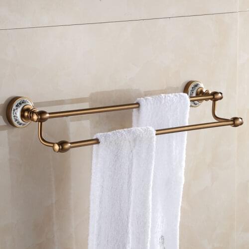 European Space Aluminum Antique Towel Rack Brushed Porcelain Towel Bars 2 Layers Wall Mounted Bathroom Accessories AH