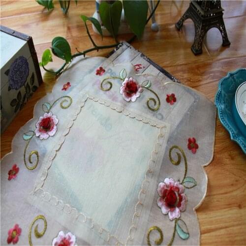 Free Shipping By Random Square Pink Flower Embroidery Natural Mixed Tablecloth Cup Mat Table Cover Place Living Decora Antependi