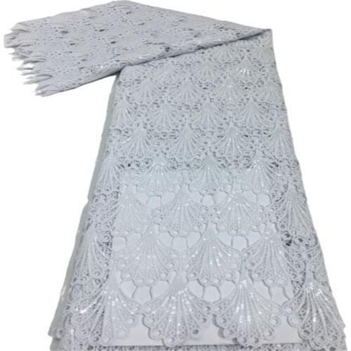 Pure white Embroidery African Tulle Lace Fabric High Quality French Net Lace Fabric With Sequins 5 Yards/pcs For Party Dress