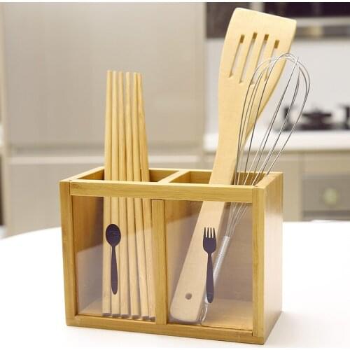 Wood Kitchen Cutlery Storage Box Knife Holder Utensil Container Organizer Wooden Accessories Spoon Fork Shelf Drainer Rack