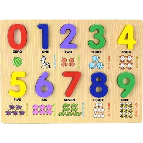 Cartoon Kids Puzzle Board Toy Animal Print Wooden 0-9 Number Puzzles Board Counting Math Learning Developmental Kids Toys