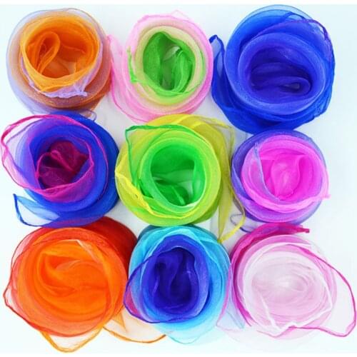 Children Shimmer Gradient Colored Square Scarves Kindergarten Performance Dance Juggling Movement Shawl Headwrap Kerchief Props