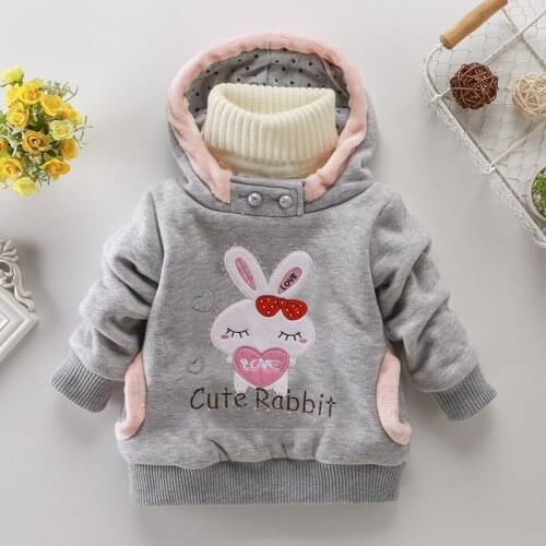 Children Girls Sweatshirts Hoodies Autumn Winter Baby Girl Thick Cotton Tops Kids Cute Cartoon Rabbit Hooded Outerwear & Coats