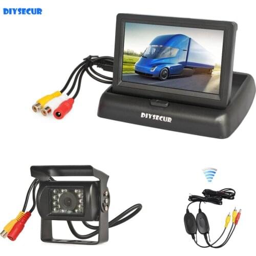 DIYSECUR Wireless 4.3" Foldable Rear View Monitor Car Monitor Waterproof CCD Reverse Backup IR Night Vision Bus Truck Camera