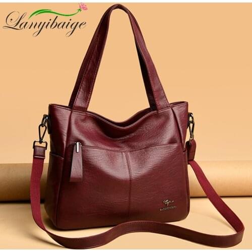 Designer Retro High Quality Leather Shoulder Bags Casual Solid Crossbody Bags for Women 2021 Luxury Handbags Women Bags Designer
