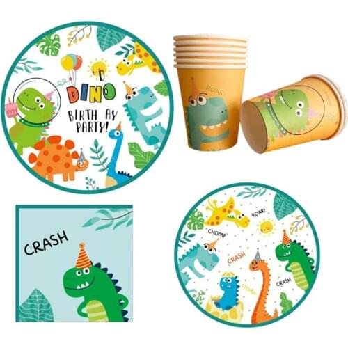 40pcs Dinosaur Jungle Party Disposable Tableware Set Birthday Party Decorations Kids Plate Cups Dinosaur Theme Party Supplies