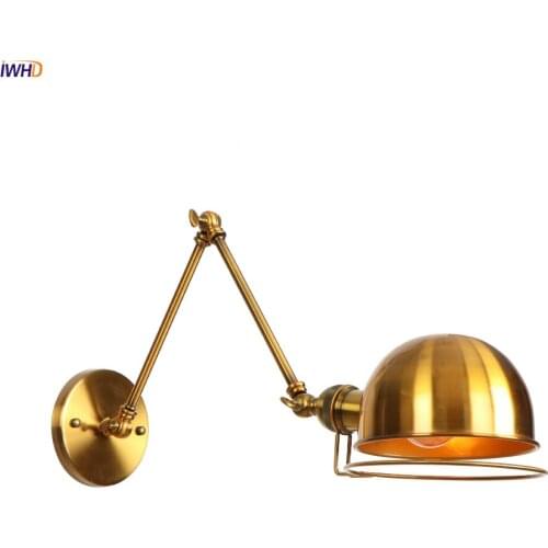 IWHD Golden Swing Long Arm Retro Wall Lights Fixtures Home Lighting Loft Style Industrial Vintage Edison Wall Sconce Stair Light