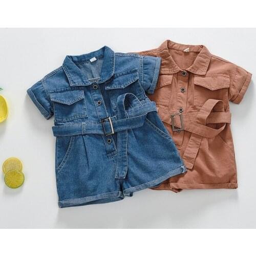Kids Baby Boys Girls Short Sleeve Denim Fashion Single Breasted Rompers Toddler Overalls Jumpsuits 18M-6Y Wholesale Clothing