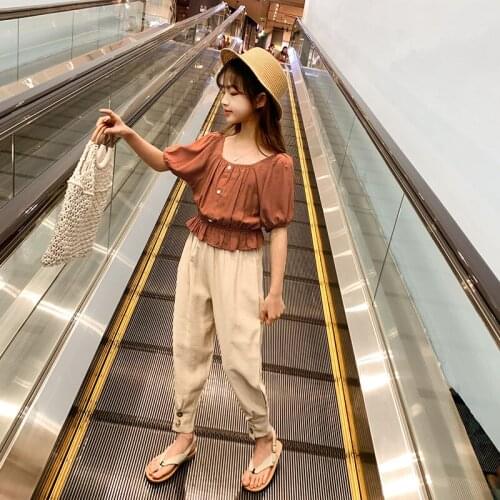 Teen Girls Clothes Set 2020 Summer Kids Solid Short Tops Pants Two Piece Children Clothing Baby Girl Outfits 5 7 8 9 11 13 Years