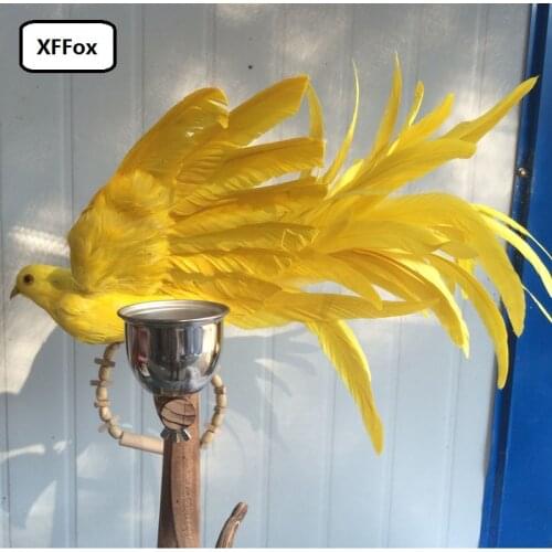 Beautiful simulation wings long tail bird model foam&furs yellow bird toy gift about 50cm xf0552