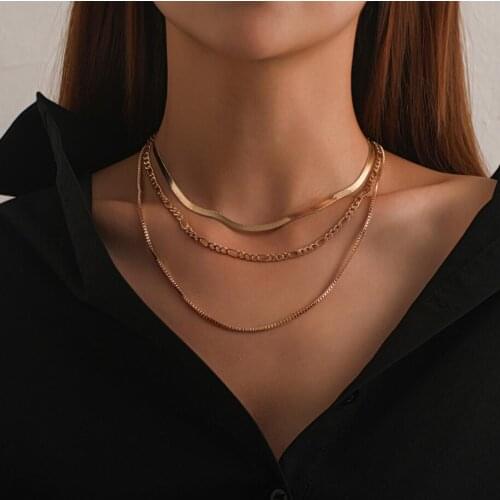 Simple Style Golden Beads/Twisted/Snake Chain Multi Layered Short Choker Chain Necklace
