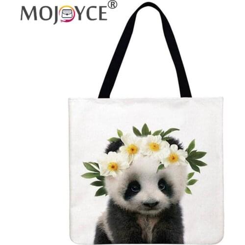 Fashion Cats Christmas Halloween Panda Printed Shoulder Shopping Tote Bag Casual Large Capacity Linen Storage Handbags (40*40cm)