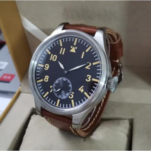 GEERVO No LOGO 55mm Big pilot 316L stainless steel brushed case Manual mechanical mens Watch ST3621 Movement