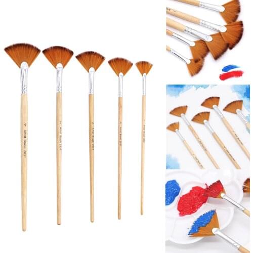 5 Pcs Artist Fan Shape Painting Brush Set for Canvas Wood Nylon Hair Painting