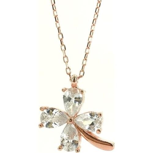 New Simple Elegant Drop Stone Clover Elegant Silver Necklace