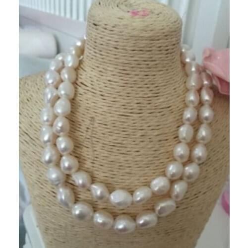 Natural 2 Rows 9-10mm South Sea Baroque White Pearl Necklace 18-19"