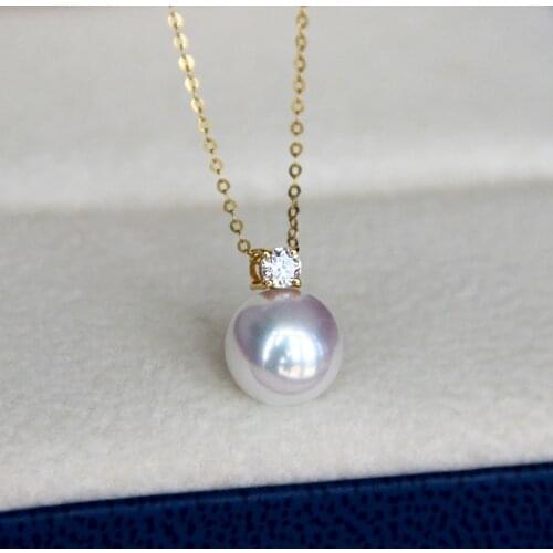 18k Gold Pearl Pendant Necklace For Women,Natural Akoya Pearl Pendant AU750 Chain,Yellow Gold Jewelry Fine Gift
