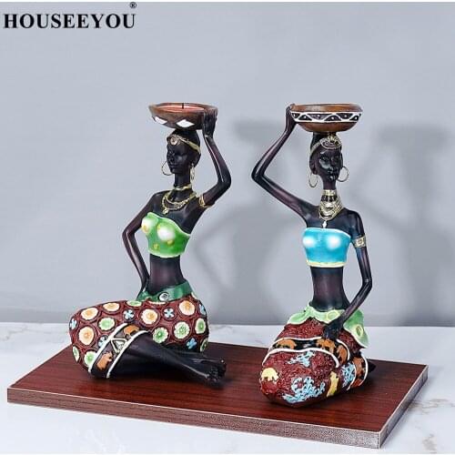 Statue Sculpture Candleholder African Figurines Candle Holder for Dining Room Decoration Desk Accessories Minimalist Decor