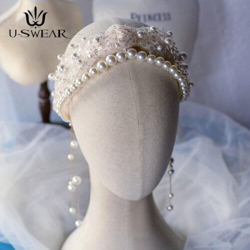 High Quality Retro Handmade Beaded Champagne Pearl Headband Headdress Bridal Wedding Hair Jewelry Headpiece Tocado Novia