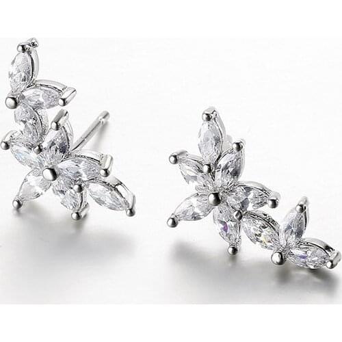 Clear AAA+ Zircon Flower Earrings Paved Full White Crystal Stone Hot Sell 925 Sterling Silver Earring Bijoux For Women Gift