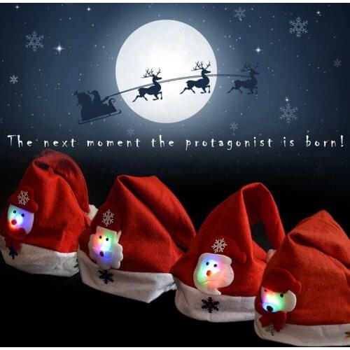 LED Christmas Hats Light Up Cap Santa Claus Hat Snowman Elk Xmas Hat for Adult Kid New Year Festive Holiday Party Accessories