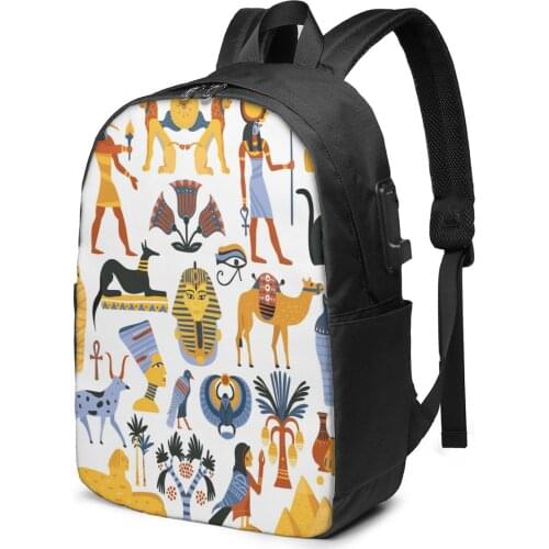 School Laptop Backpack Ancient Egyptian Religion 17 inch Travel Multi USB Charger Bag