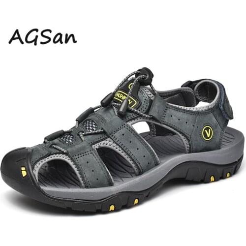 Genuine Leather Sandals Big Size 48 Men Breathable Outdoor Mens Sneakers Non Slip Zapatillas Hombre Beach Sandalias Covered Toes