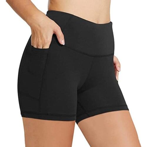 Gym Jogging Running Shorts Yoga Shorts with Pockets Women High Waist Lifting Push Up Tight Sports Pocket Fitness Yoga Short Pant