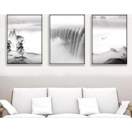 Unframed Modern Home Decoration Wall Art Picture New Chinese Style Black and White Landscape Painting Canvas Posters and Prints