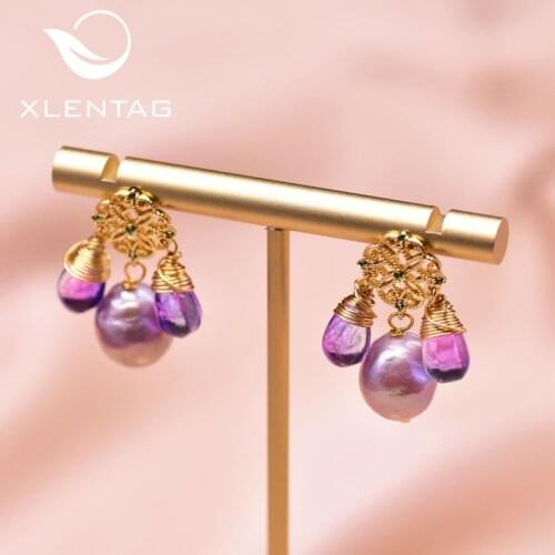 XlentAg Natural Purple Pearl Snowflake Drop Earrings Crystal Pendant Earings Women Accessories Korean Funny Jewrlry GE0928B