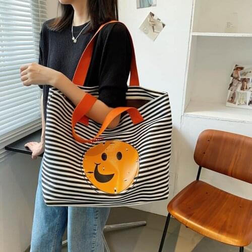 Ladies Totes Shoulder Bag Smile Face Women Cotton Shopping Women Eco Reusable Shopper Bags Canvas messenger Bag
