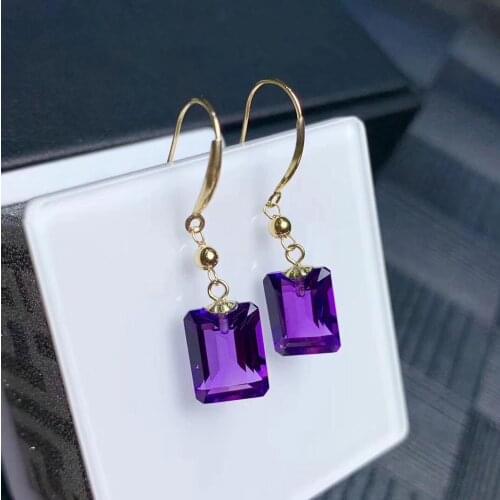 Charming purple Amethyst gemstone dangling earrings women silver earring rose gold color 925 sterling silver big size girl gift