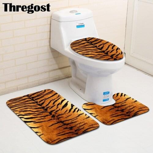 Animal Striped Printed Bathroom Carpet Set Microfiber Non Slip Bath Mats Toilet Floor Mat 3 Piece Water Absorbent Rugs