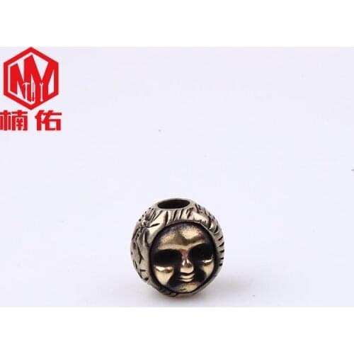 1PC EDC Outdoor Brass Paracord Knife Beads Evil Spirit Bead Lanyard Keychain Flashlight Pendant