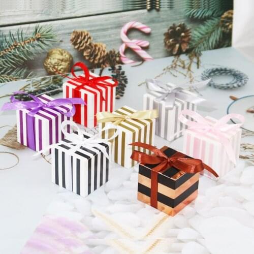10PCS Candy Boxes Stripe Hot Stamping Paper Gift Box Party Baby Shower Wedding Birthday Packing Favor Boxes Package