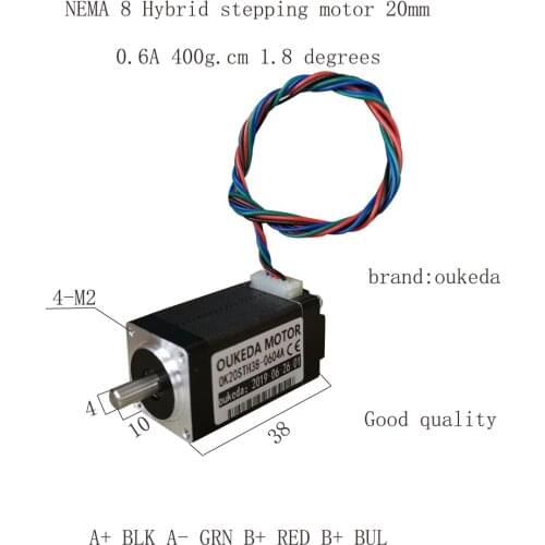 20BYGH38 1.8 degrees 2-phase 20mm NEMA8 stepper motor 20BYG38 0.6A 400g.cm Stepping Motor ok20STH38-0604A